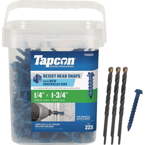 Tapcon 1/4 In. x 1-3/4 In. Hex Washer Concrete Screw Anchor (225-Count) 24520