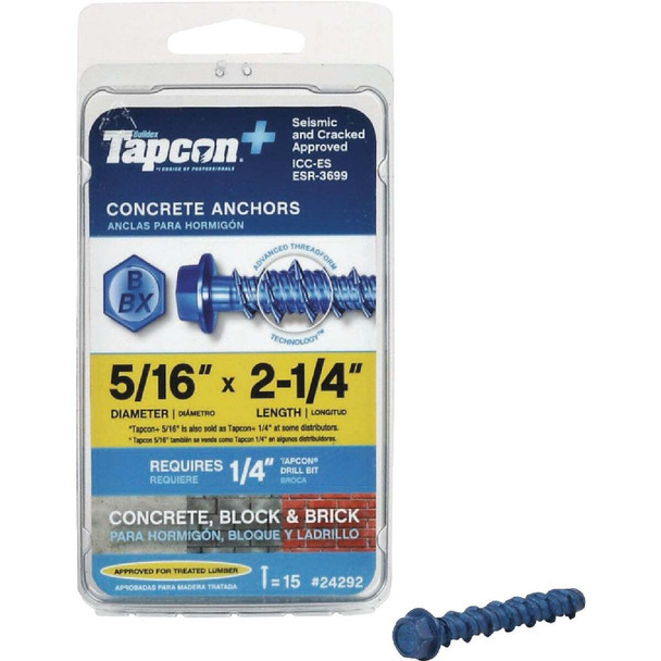 Tapcon 5/16 In. x 2-1/4 In. Hex Washer Concrete Screw Anchor (15 Ct.) 24292
