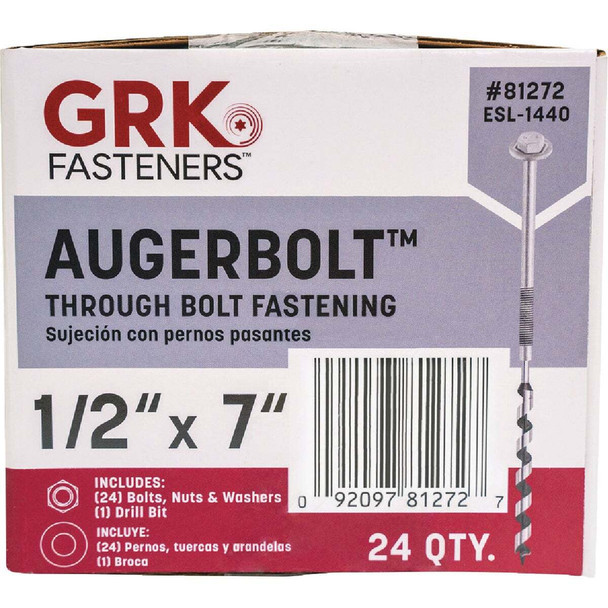GRK AugerBolt 1/2 In. x 7 In. Galvanized Hex Through Bolt (24-Count) 81272