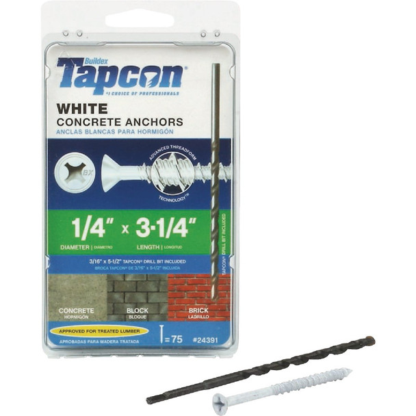 Tapcon 75ct 1/4x3.25" Wht Screw 24391