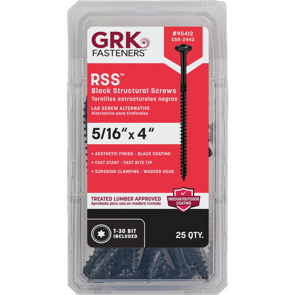 GRK RSS 5/16 In. x 4 In. Star Drive Washer-Head Black Structure Screw (25-Count)