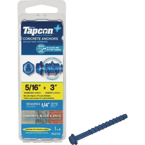 Tapcon 5/16 In. x 3 In. Hex Washer Concrete Screw Anchor (4 Ct.) 24193