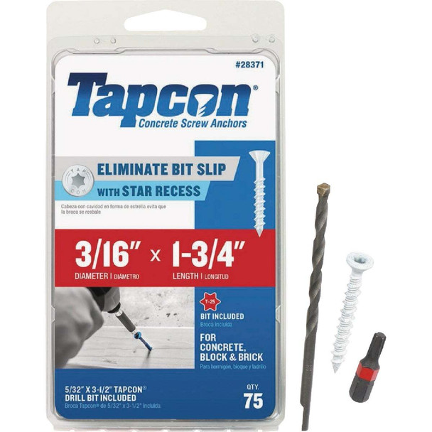 Tapcon 75ct 3/16x1.75 Wh S Scrw 28371