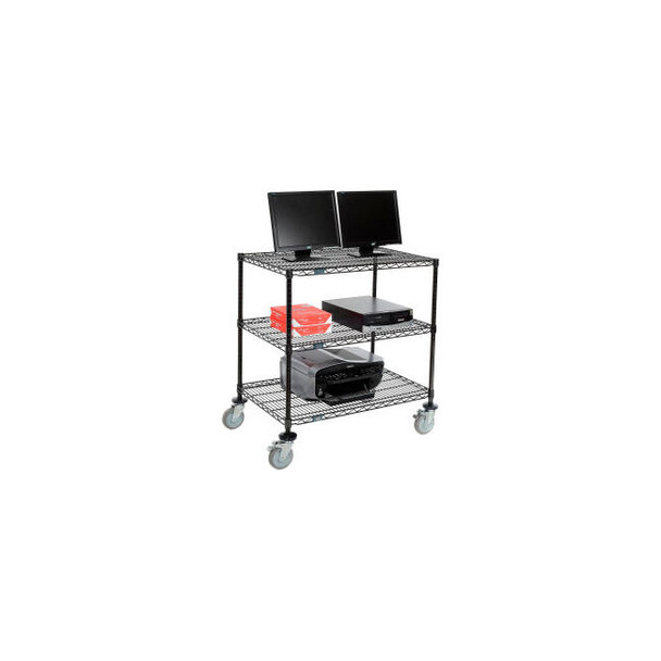 Nexel 3-Shelf Mobile Wire Computer LAN Workstation 36""W x 24""D x 40""H Black