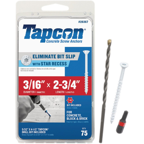 Tapcon 75ct 3/16x2.75" Scr Ancr 28367