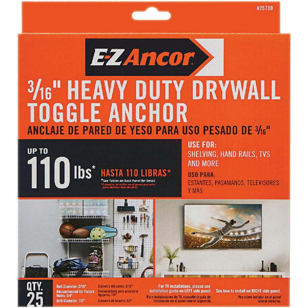 E-Z Ancor 3/16 In. Heavy Duty Pull Toggle Drywall Anchor (25-Pack) 25730
