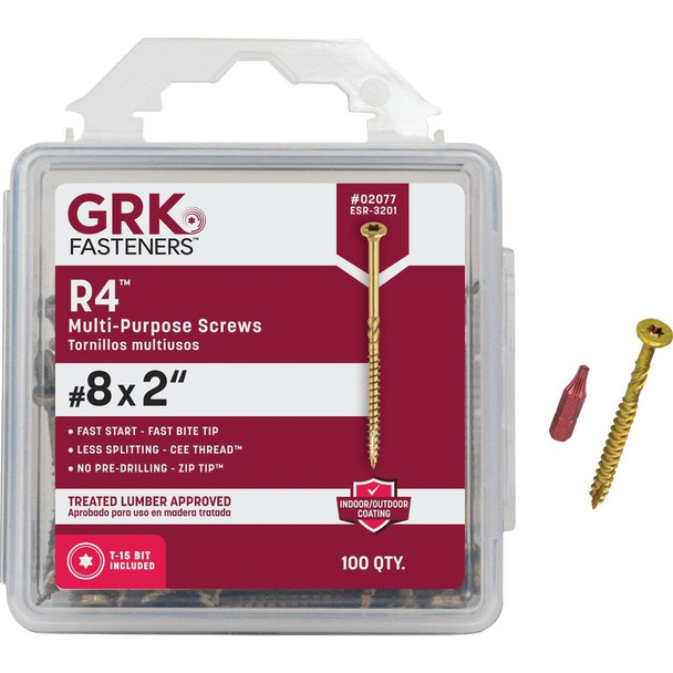 GRK R4 #8 x 2 In. Star Drive Multi-Purpose Wood Screw (100-Count) 02077