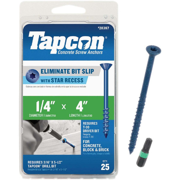 Tapcon 1/4 In. x 4 In. Star Drive Flat Head Concrete Screw Anchors (25-Count)
