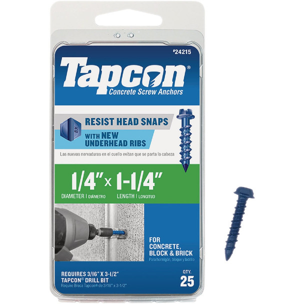 Tapcon 1/4 In. x 1-1/4 In. Hex Washer Head Concrete Screw Anchors (25-Count)