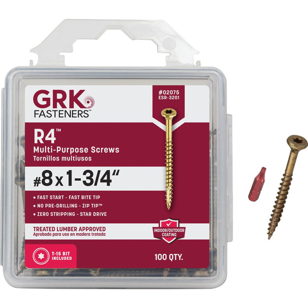GRK R4 #8 x 1-3/4 In. Star Drive Multi-Purpose Wood Screw (100-Count) 02075