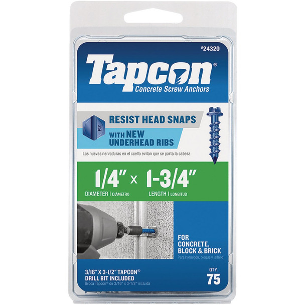Tapcon 1/4 In. x 1-3/4 In. Hex Washer Head Concrete Screw Anchors (75-Count)