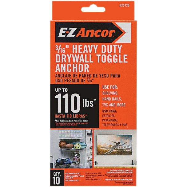E-Z Ancor 1/4 In. Heavy Duty Pull Toggle Drywall Anchor (10-Pack) 25720