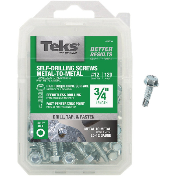 Teks #12 x 3/4 In. Hex Washer Head Drill Point Metal to Metal Screw (120-Count)