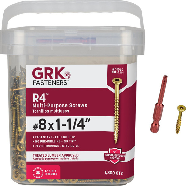 GRK R4 #8 x 1-1/4 In. Star Drive Multi-Purpose Wood Screw (1300-Count) 01069