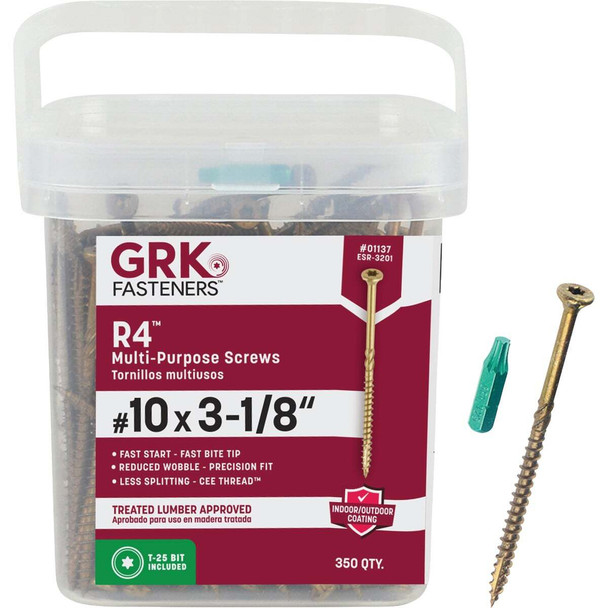 GRK R4 #10 x 3-1/8 In. Star Drive Multi-Purpose Wood Screw (350-Count) 01137