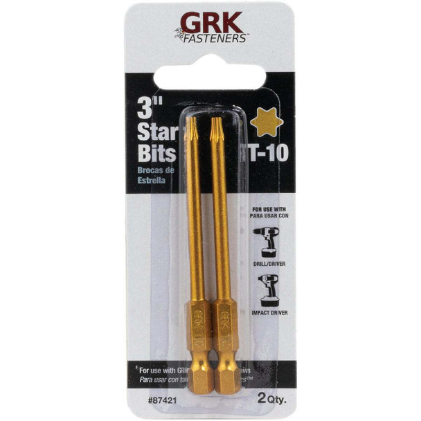 GRK 3 In. T10 Star Drive Impact Screwdriver Bit (2-Count) 87421