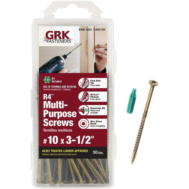 GRK R4 #10 x 3-1/2 In. Star Drive Multi-Purpose Wood Screw (50-Count) 02139