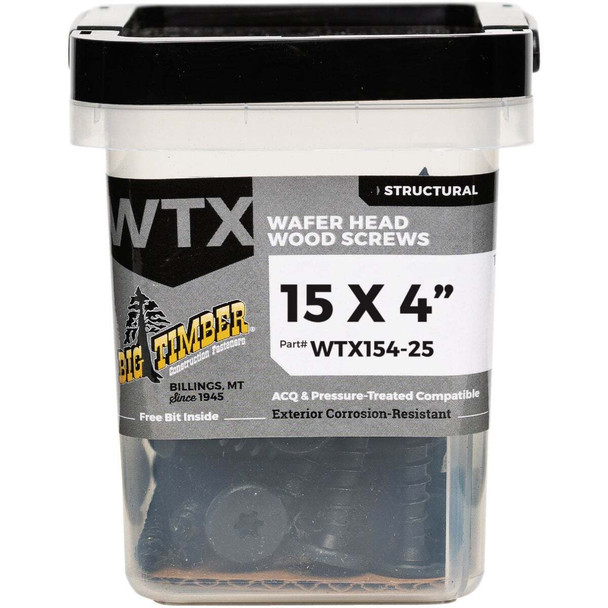 Big Timber #15 x 4 In. Wafer Head Black Wood Screw (25 Ct.) WTX154-25