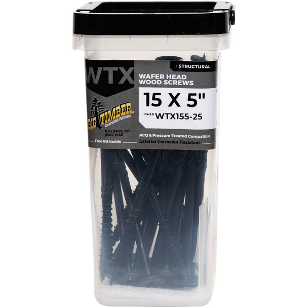 Big Timber #15 x 5 In. Wafer Head Black Wood Screw (25-Count) WTX155-25