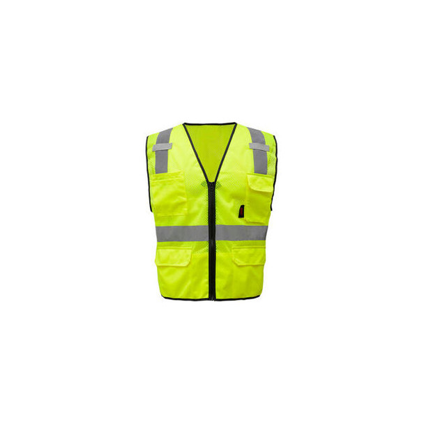 GSS Safety 1505 Multi-Purpose Class 2 Mesh Zipper 6 Pockets Safety Vest Lime 2XL