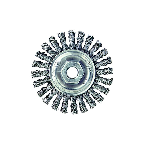 Cable Twist Knot Wire Wheel, 4 in dia x 1/4 in W, 0.020 in Steel Wire, 20000 RPM