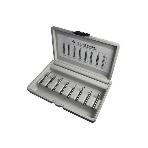 8PC 1/4X1/8 Hardened Steel Shank Standard Cut Carbide Cle-Line 1855 Bur Set