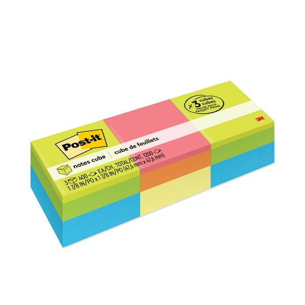 Post-It Note,Cube 2"X2",400Sheets,Ne,PK3 20513PK