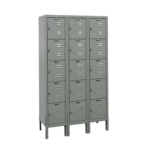 Box Locker, 36 in W, 12 in D, 66 in H, (3) Wide, (5) Tier, Dark Gray
