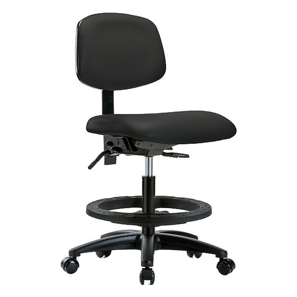 Medium Bench Chair Ergonomic Chair, No Arms, 21" to 28-1/4" Height, Vinyl, Black