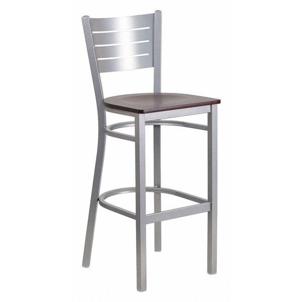 Flash Furniture Barstool,Slat Back,Slvr w/Mahogany Seat XU-DG-60402-BAR-MAHW-GG Flash Furniture Barstool,Slat Back,Slvr w/Mahogany Seat XU-DG-60402-BAR-MAHW-GG