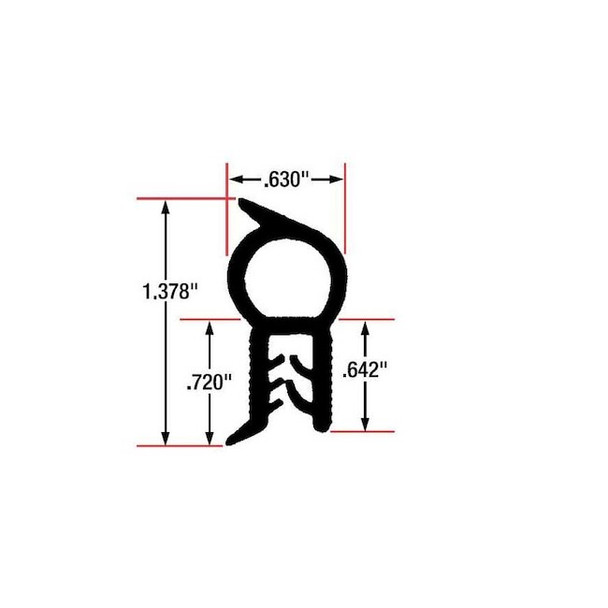 Trim Seal, EPDM, 10 ft Length, 5/8 in Overall Width, Style: Top Bulb