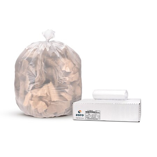 Trash Bags: 33 gal Capacity, 33 in x 40 in, 12 micron Thick, Clear, 250 PK
