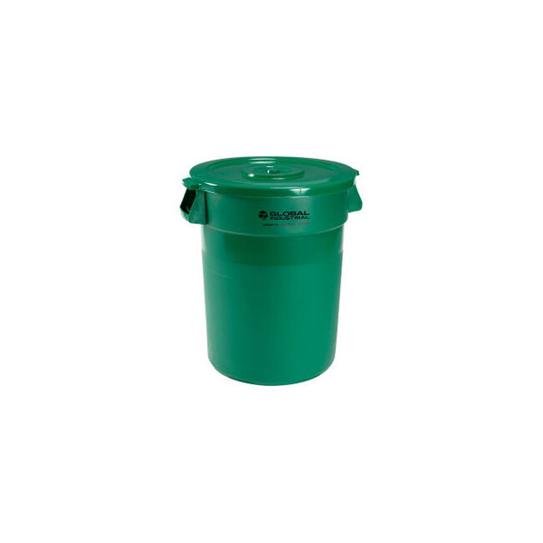 Global Industrial Plastic Trash Can with Lid - 32 Gallon Green