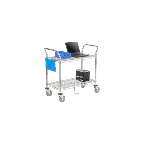 Nexel 2 Shelf Utility Cart Chrome 30""W x 18""D x 39""H Poly Casters4 Swivel 2 B