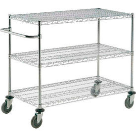 Nexel 3 Shelf Push Cart Chrome 48""W x 18""D x 40""H Poly Casters4 Swivel 2 Brak