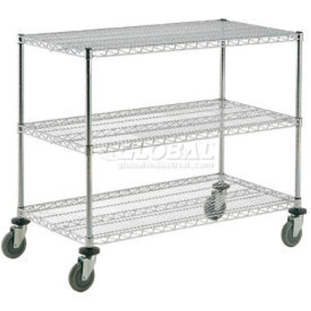 Nexel 3 Shelf Shelf Cart Chrome 30""W x 18""D x 40""H Poly Casters4 Swivel 2 Bra