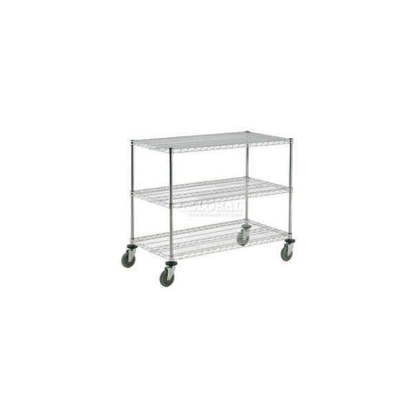Nexel 3 Shelf Shelf Cart Chrome 60""W x 18""D x 40""H Poly Casters4 Swivel 2 Bra