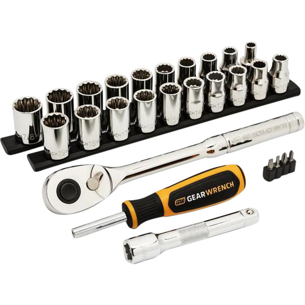 27 Piece 1/2" Drive 12 Point SAE/MM Mechanics Hand Tool Set GWXSCBMTS12