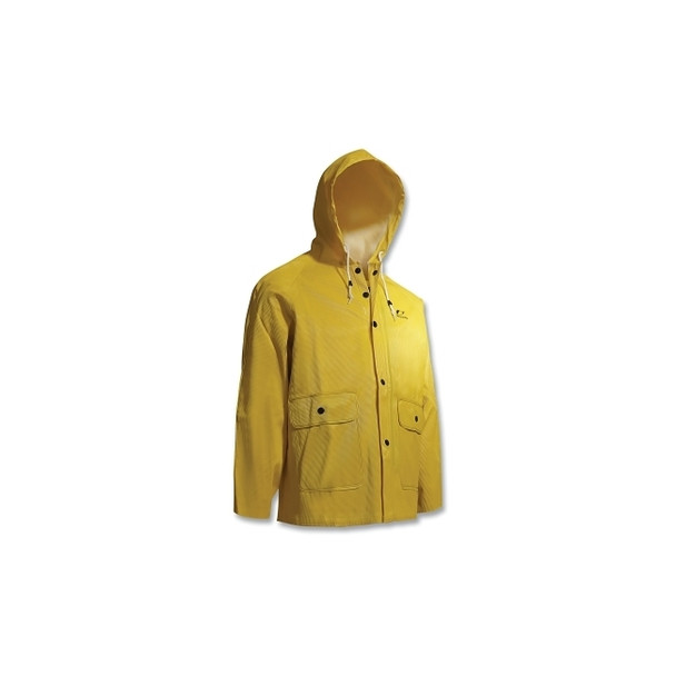 Webtex Rain Jacket, Attached Hood, 0.65 mm Thick, Heavy-Duty Ribbed PVC, Yellow, X-Large