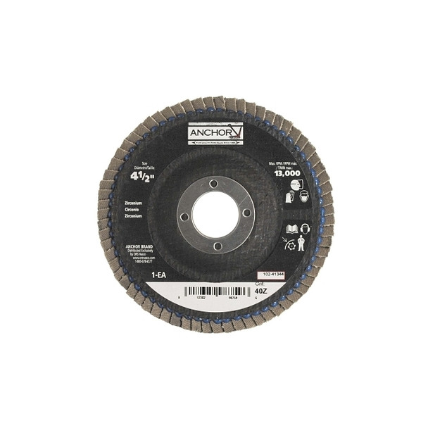 Abrasive Flap Disc, 4-1/2 in, 40 Grit, 7/8 in Arbor, 13,000 rpm, Angled