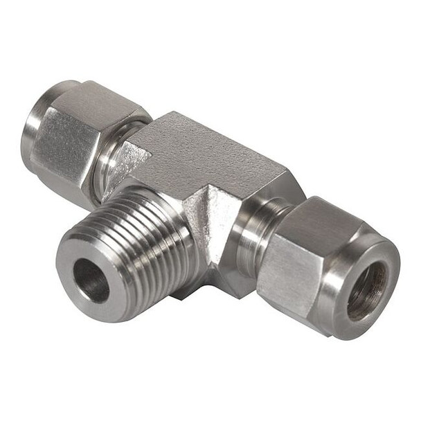 Brennan Industries Tee, SS, Comp 3/8", Comp 3/8", MNPT 3/8" N2601-06-06-06-SS
