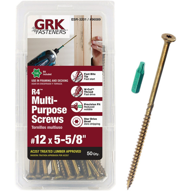 GRK R4 #12 x 5-5/8 In. Star Drive Multi-Purpose Wood Screw (50-Count) 96089