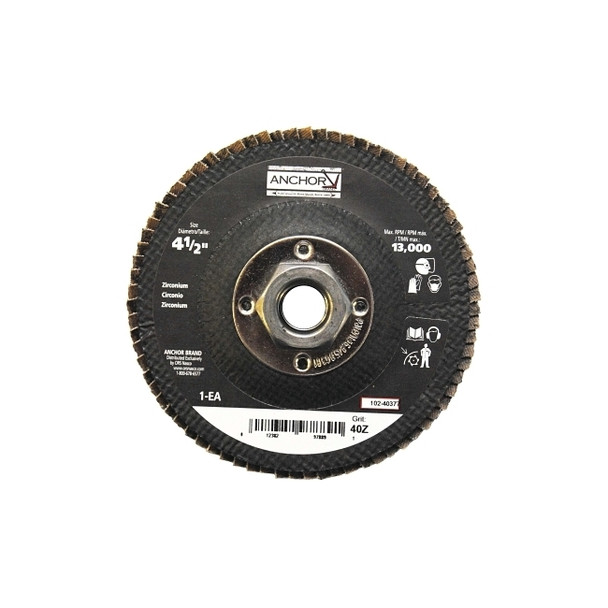 Abrasive High Density Flap Disc, 4-1/2 in dia, 40 Grit, 5/8-11 arbor, 12000 RPM, Type 27 Pack of 10
