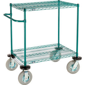 Nexel 2 Shelf Push Cart Poly-Green36""W x 24""D x 43""H Pneumatic Casters2 Swive