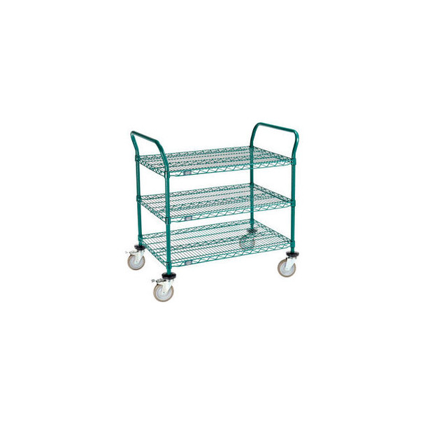 Nexel 3 Shelf Utility Cart Poly-Green36""W x 24""D x 39""H Poly Casters4 Swivel