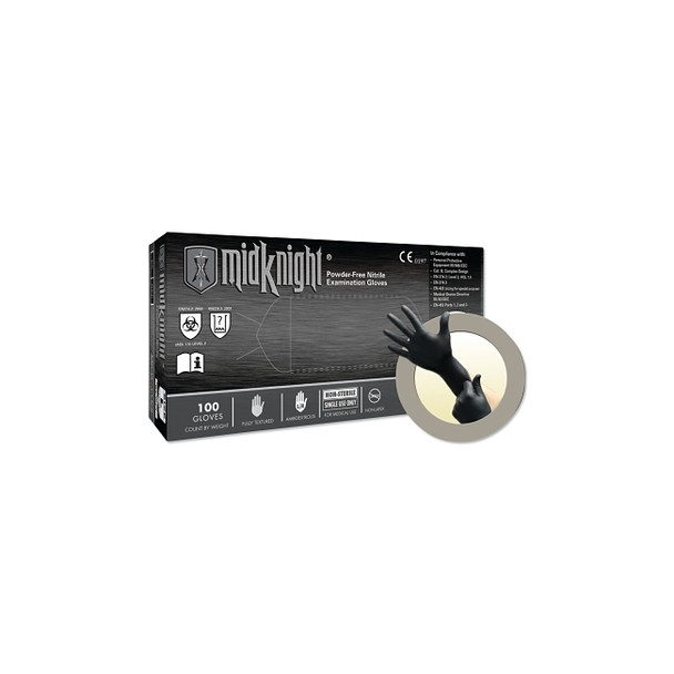 MidKnight® MK-296 Disposable Nitrile Gloves, 4.7 mil Palm, 5.5 mil Fingers, X-Small, Black
