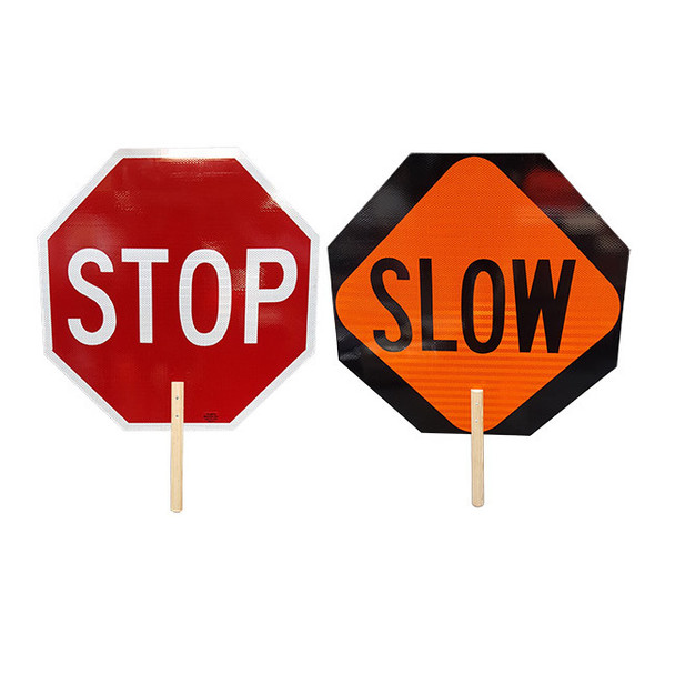 VizCon Stop/Slow Paddle w/ Wooden Handle, 18" x 18", 1/Each