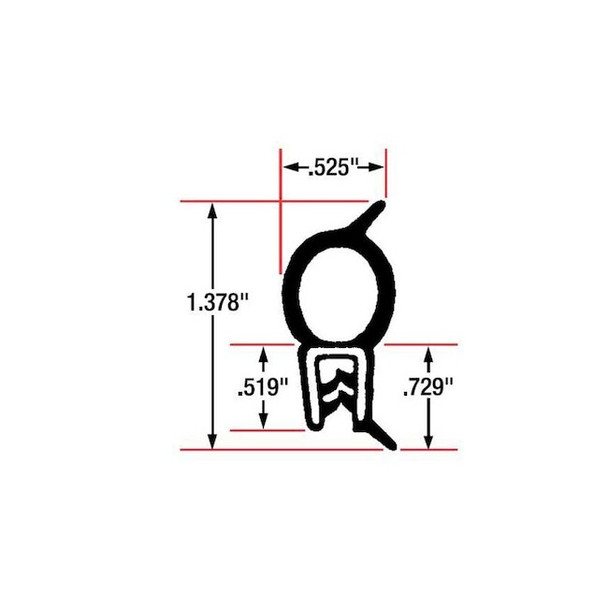 Trim Seal, EPDM, 82 ft Length, 1/2 in Overall Width, Style: Top Bulb