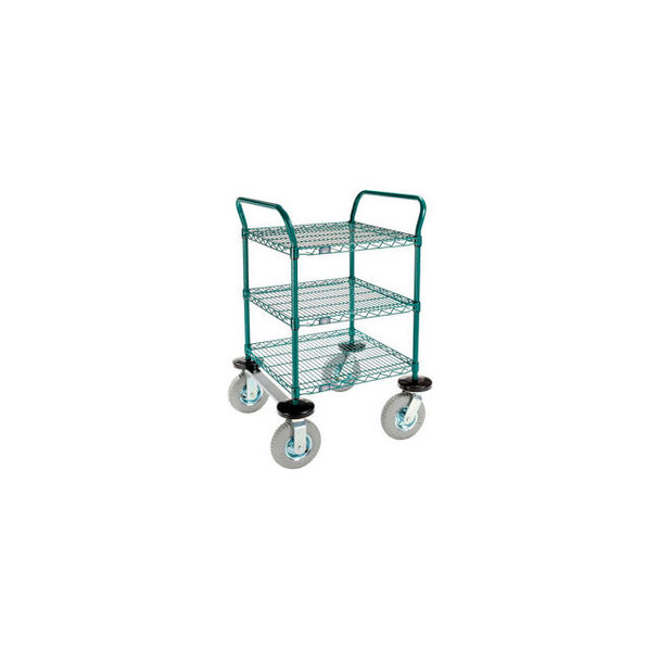 Nexel 3 Shelf Utility Cart Poly-Green 24""Wx24""Dx 42""H Pneumatic Casters2 Swiv