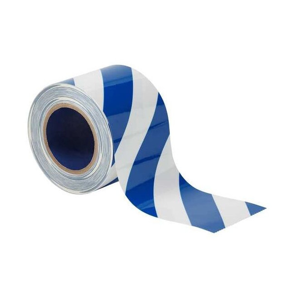 Floor Marking Tape, Polyester, Striped, Blue; White, 4 in W., 8 mil Thickness